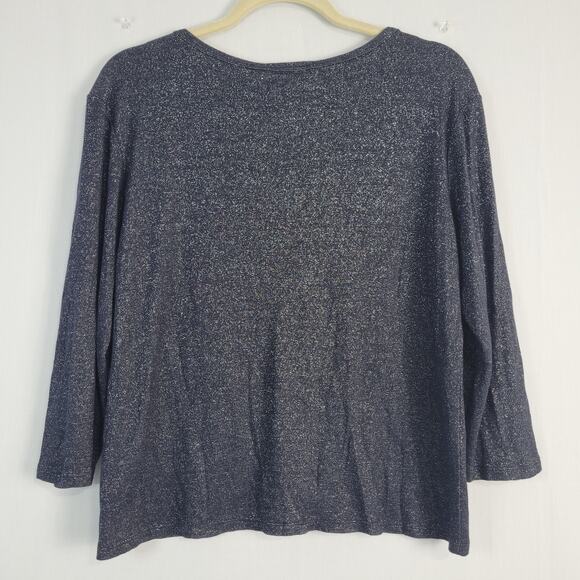 Vintage Talbots V-neck 3/4 Sleeve Shimmer Cardigan size M navy silver 90s office - Picture 7 of 7